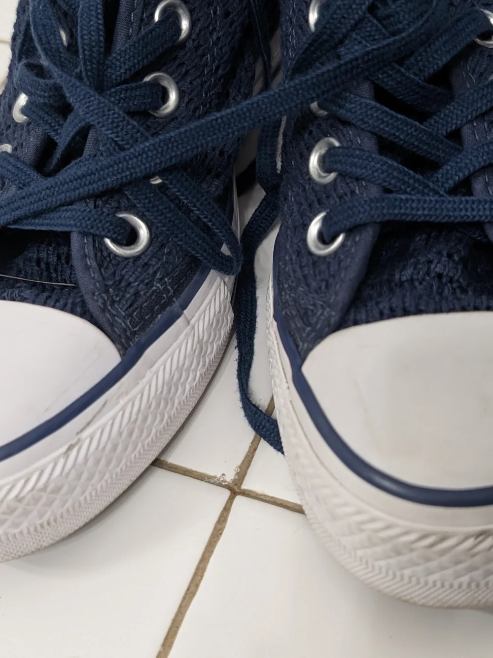Converse Navy Crochet High-Top Wedge Sneakers 7